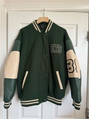 Classic Dark Green & Cream Varsity Bomber Jacket